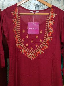 Brand New Embroidered Kurti Maroon Colour