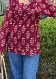 Red Block Print Kurta