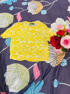 Yellow Floral Print Cropped Top