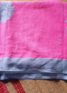 Elegant Pink Saree with Grey Border