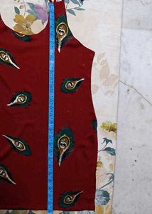 Boho Chic Peacock Feather Print Maroon Kurti