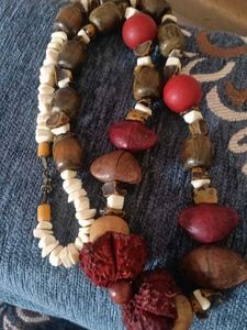 2 piece handcrafted natural seed and wooden beaded
