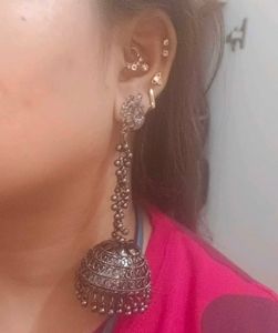 Oxidized Silver Jhumka Earrings