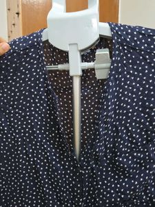 Mango Navy Blue Polka Dot Long Sleeve Top