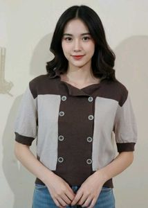 Brown Colorblocked Cardigan