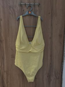 Yellow Ribbed One-Piece Swimsuit