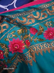 Beautiful Embroidered Teal green shining