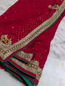 Red Embellished Saree only wear once