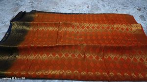 Elegant Orange &amp; Gold Silk Saree