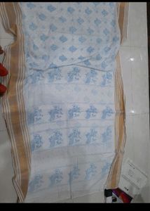 Pure Cotton White  Saree
