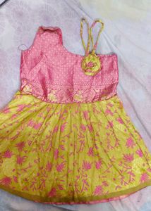 Girl's Pink &amp; Gold Ethnic Dress
