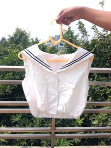 White Sailor Collar Crop Top