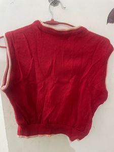 Red Sleeveless Knit Top