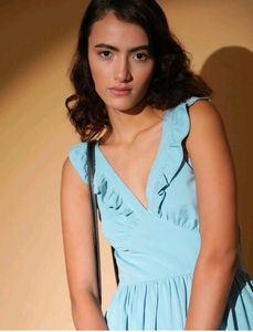 Light Blue Ruffled V-Neck Mini Dress