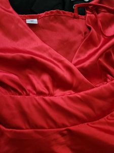 Stunning Red Satin Mini Dress- Deep Neck