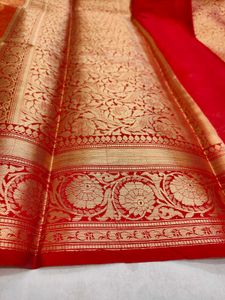Banarasi Tanchoi Orange Silk Saree