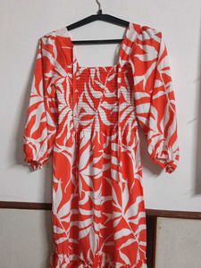 Vibrant Orange Floral Print Dress