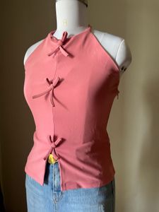 pink bow halter neck top