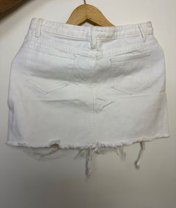 White Ripped Denim Mini Skirt