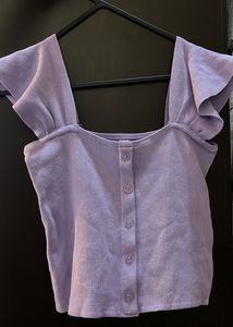 Lavender Button-Up Ruffle Sleeve Top