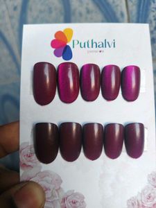 Press-On Nails - Pink &amp; Burgundy Cat eye