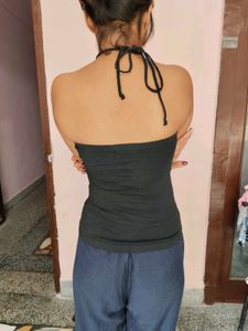Black Ruched Halter Neck Tube Top