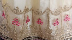 Cream &amp; Gold Embroidered Skirt with duppata