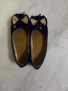 Navy Blue Ballerinas with Gold Bow