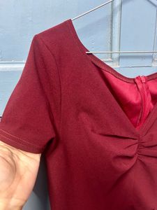 Urbanic Maroon Ruched Fit &amp; Flare Dress