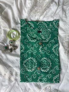 Green Bandhani Print Kurta
