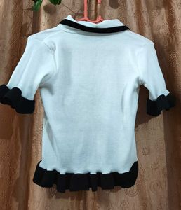 Cute Ruffle Trim Pearl Button Top