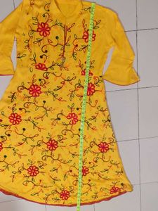 Vibrant Yellow Embroidered Kurta with embroidere