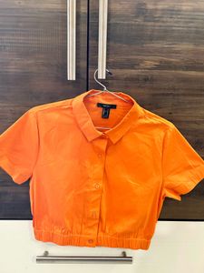 Forever 21 Orange Crop Button Up Shirt