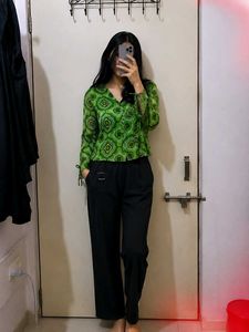 zara branded Green Printed Wrap Top