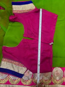 Pink &amp; Green Saree With Bluse And Petticoat