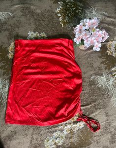 Satin Red Ruched Mini skirt
