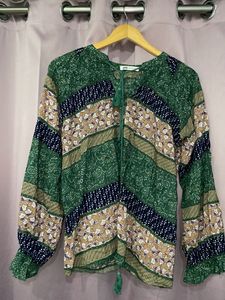 Boho Floral Print Tie-Neck Blouse
