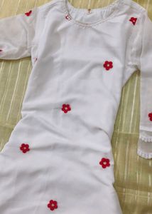 White Kurta /kurti / anarkali with Red Floral Embr