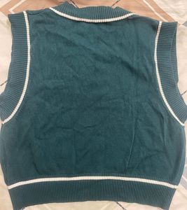 Teal  green V-Neck Sleeveless Knit Sweater  Vest