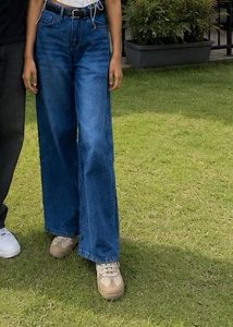 High-Waisted Wide-Leg Blue Jeans