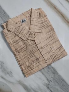 Men's Beige Striped Full Sleeve Shirt