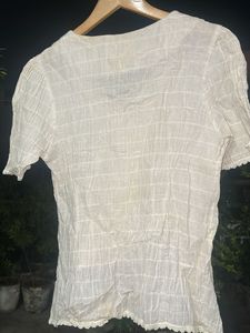 Chic Textured White Short Sleeve Blouse