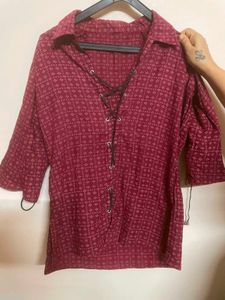 Maroon Lace-Up Tunic Top
