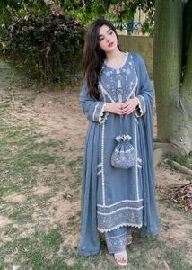 Embroidered Grey Kurta