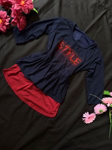 Girls' Navy Blue Peplum Top with Red Skirt