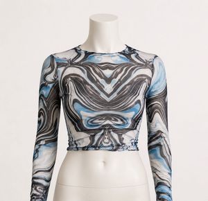 Sheer Swirl Print Long Sleeve Top