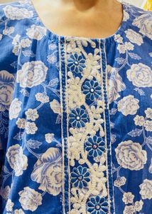 Blue Floral Embroidered Kurta with pants