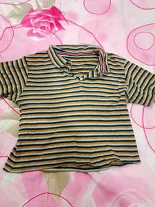 Striped Polo Neck Top