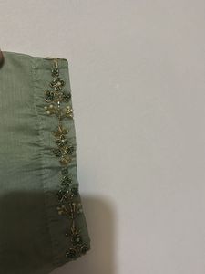 Elegant Sage Green Embroidered Kurta with floral d