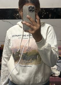 Cream Graphic Print Hoodie